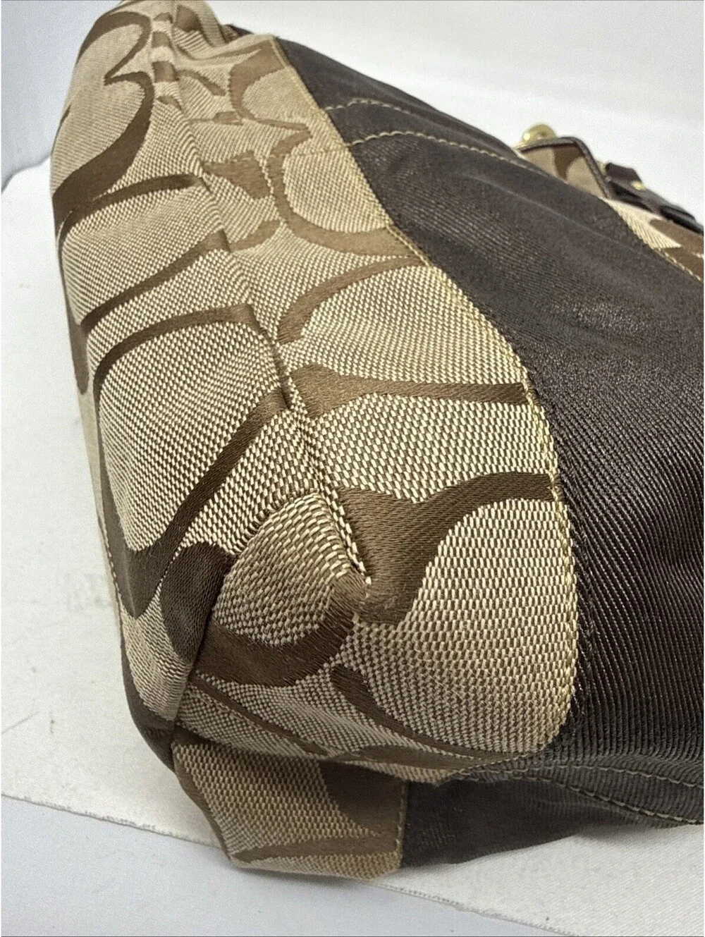 Coach F13674 Canvas Leather Brown Signature Shoulder Bag